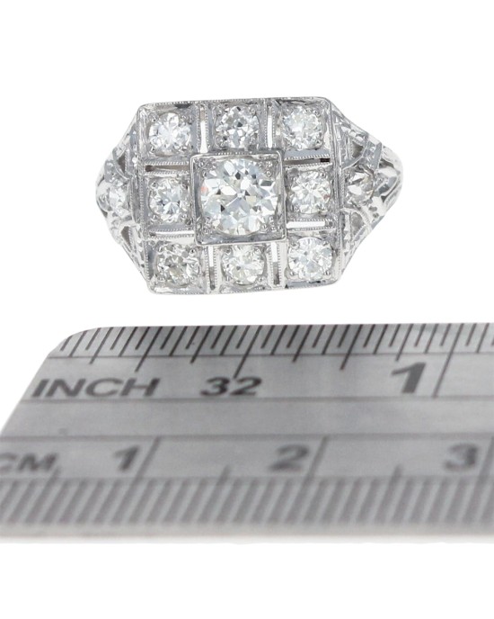 3 Row Square Top Diamond Vintage Style Ring